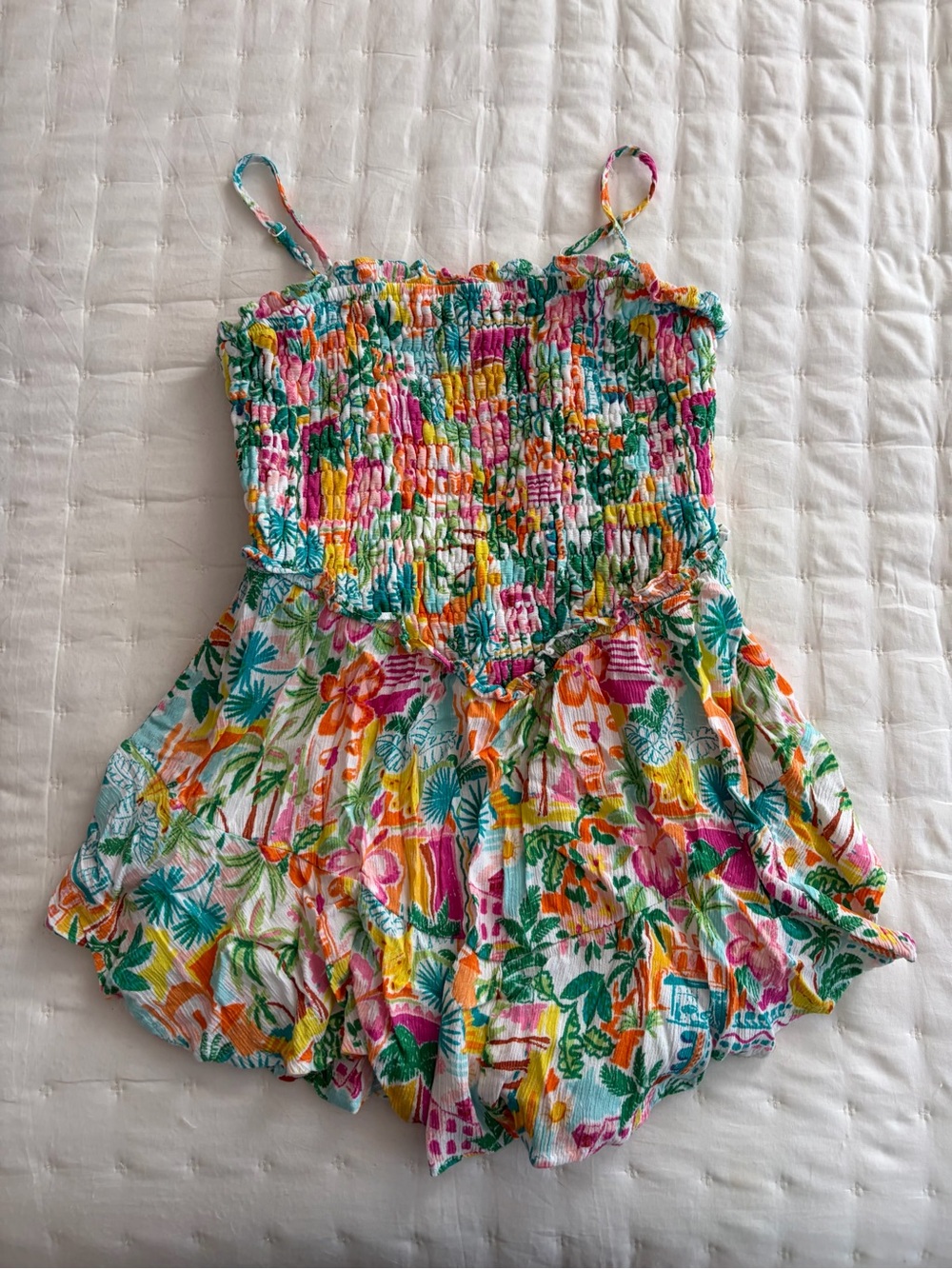 Juniors Viral No Boundaries Tropical Smocked Romper - Multicolor